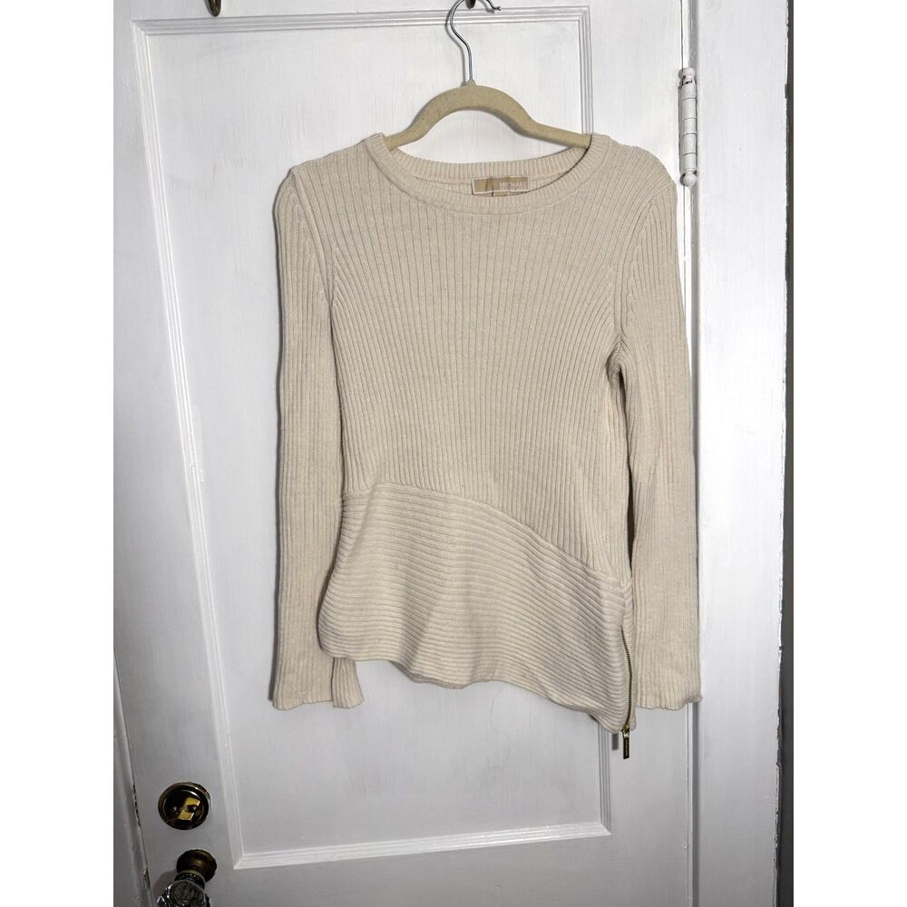 Michael Kors Cream White Asymmetrical Hem Sweater
